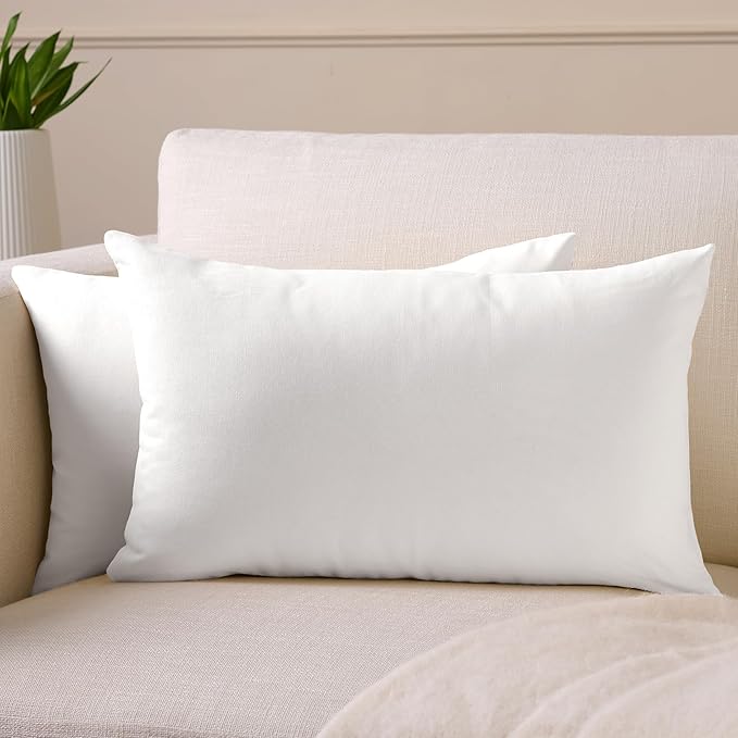 Encasa XO Throw Pillow Covers 12x20 in Set of 2 White | No Inserts | Cotton Pillow Covers for Living Room, Bed, Sofa, Couch | Decorative Cushion Covers with Improved Zippers