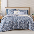 Full Comforter Set -7 Pieces Floral Oxford Blue Comforter Set for All Seasons, Bed in a Bag Full with Botanical Flowers Comforter, Sheets, Pillowcases & Shams