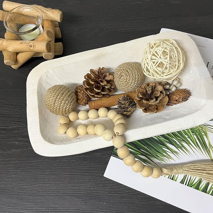 Wooden Dough Bowl Decor, Bread Bowl Home Decor, Handmade (10 * 6 * 2 inch white)