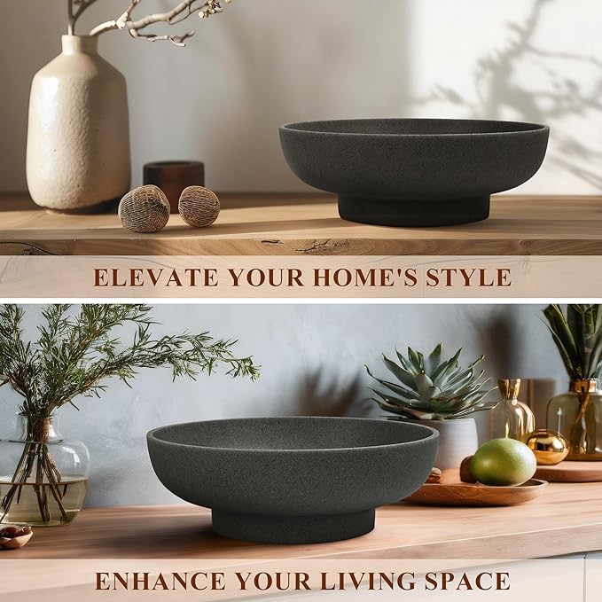 Large Decorative Resin Bowl, Modern Handicraft Bowls for Home Decor, Decorative Fruit Bowl for Kitchen Counter, Stylish Key Bowl for Entry Table, Artificial Stone Black