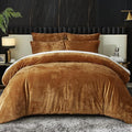 Ivellow Crushed Velvet Comforter Set Queen Size - 5pcs Luxury Bedding Set with 1 Comforter, 2 Pillow Shams, 2 Euro Shams - Ultra Soft, Breathable, Cozy Flannel - Harvest Gold