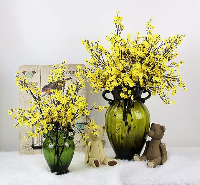 JAKY-Global Babys Breath Fabric Cloth Artificial Flowers 6 Bundle European Fake Silk Plants Decor Wedding Party Decoration Bouquets Real Touch DIY Home Garden(Yellow)
