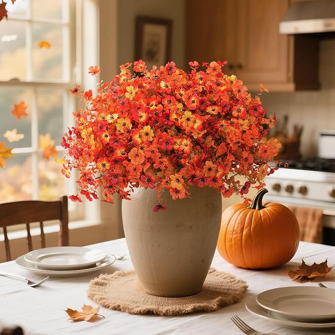 Artificial Fall Flowers for Decoration Fake Flowers Outdoor Artificial Plants, 12 Bundles Faux Mums Autumn Plastic Flower UV Resistant for Porch Patio Home Yard Garden Window Box Pot Planters