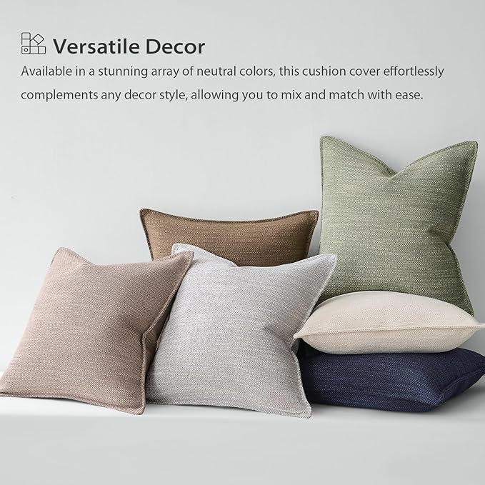 Meekio Set of 4 Neutral Pillow Covers 18x18, Linen Look Throw Pillow Covers with Flange Edge for Sofa Couch Living Décor