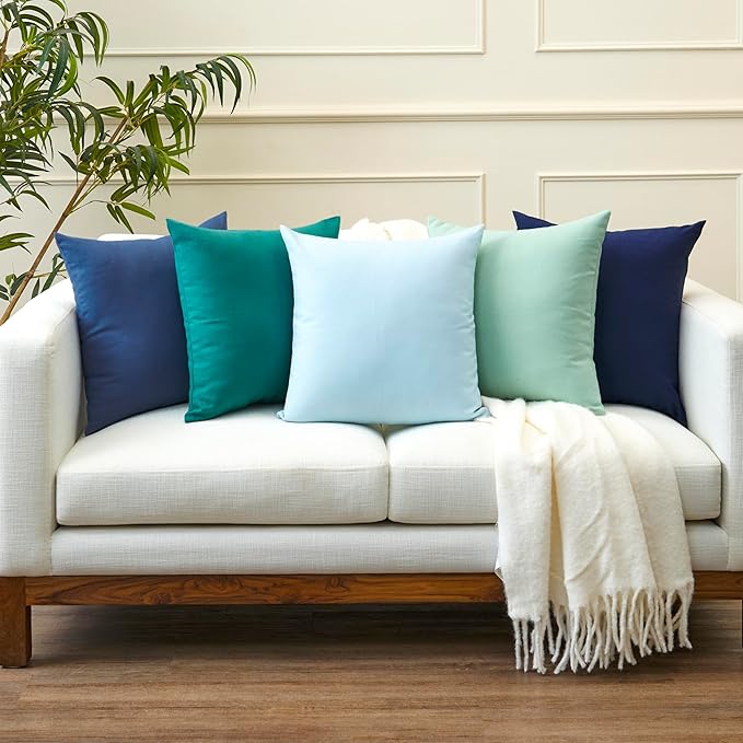 Encasa XO Throw Pillow Covers 20x20 in Set of 2 Cobalt Blue | No Inserts | Cotton Pillow Covers for Living Room, Bed, Sofa, Couch | Decorative Cushion Covers with Improved Zippers
