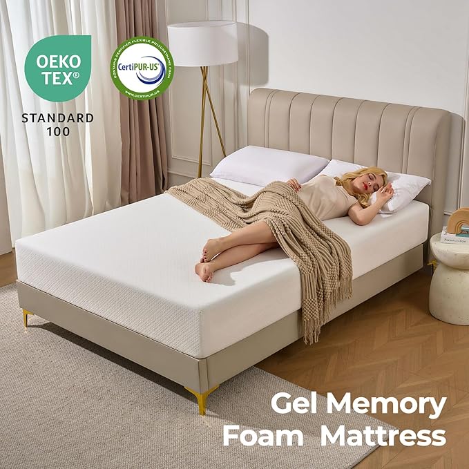 Rolanstar 6 Inch Full Mattress Gel Memory for Cool Sleep & Pressure Relief, Medium Firm Feel, CertiPUR-US Certified, Mattress in a Box, White