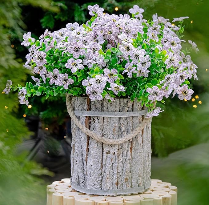 Artificial Flowers for Outdoors Fake Plants - 16 Bundles Faux Outside Greenery Boxwood UV Resistant No Fade Plastic Shrubs Fall Decor Farmhouse Home Garden Mums (White)