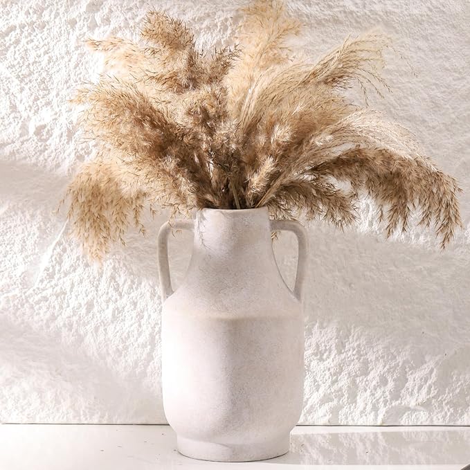 Mitt&Ditt Ceramic Flower Vase with Handles, 11 inch Tall Off-White Vase, Large Decorative Terracotta Vases, Farmhouse Rustic Pottery Vases for Home Decor, Living Room, Table