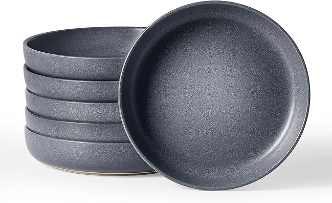 famiware Milkyway 33 oz Bowl Set, Pasta Bowls Set of 6, Salad Bowls Perfect for Your Friend for Housewarming, Thanksgiving, Christmas, Matte Dark Charcoal