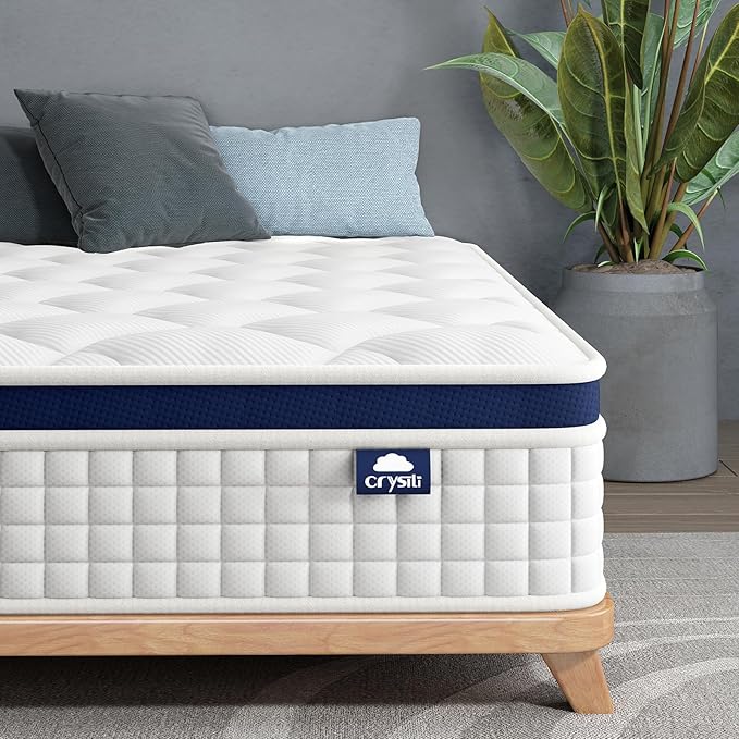 Crystli Queen Size Mattress 12 Inch-Hybrid Mattress Bed in A Box, Medium Firm for All Sleepers, Pressure Pain Relief, Motion Isolation, Fiberglass-Free, Pocket Spring, Strong Edge Support