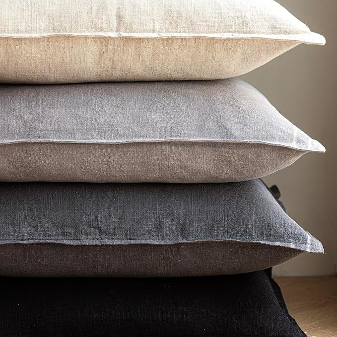 Foindtower Pack of 2, Decorative Linen Soild Throw Pillow Covers Soft Accent Cushion Case Boho Farmhouse Neutral Pillowcase for Chair Couch Sofa Bedroom Living Room Home Decor 22 x 22 Inch Black
