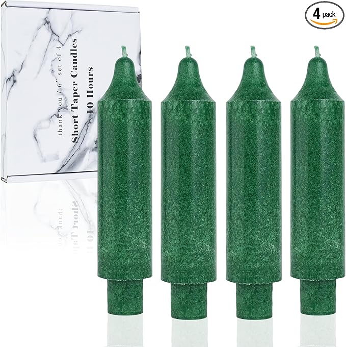 Green Short Taper Candle Sticks Dripless Tapered Candles for for Holiday Wedding Party Wax Unscented Dinner 6 inch Set of 4,Crystal Green