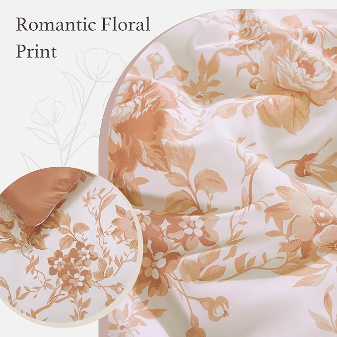 Full Comforter Set -7 Pieces Autumn Leaf Floral Comforter Set for All Seasons, Bed in a Bag Full with Botanical Flowers Comforter, Sheets, Pillowcases & Shams