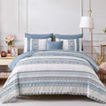 Cottolester Boho Comforter Set King Size Light Blue Comforter Set 8 Piece Bed in a Bag Striped Paisley Bedding Sets