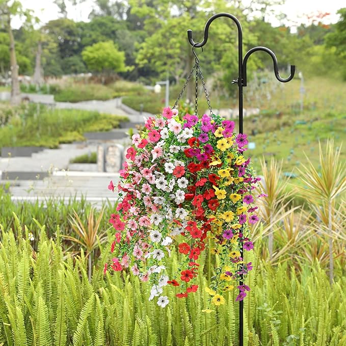Artificial Hanging Flowers for Outdoors Faux Plants for Spring Summer Decoration,6 Bundles UV Resistant Realistic Silk Flowers Indoor Outside Garden Porch Patio Balcony Yard Farmhouse
