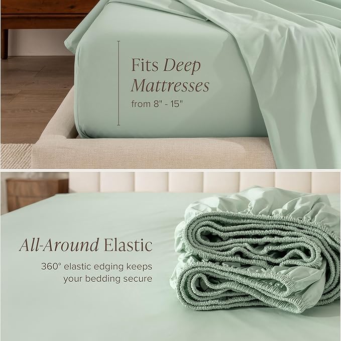 Bare Home 100% Organic Cotton Twin XL Sheet Set - Crisp Percale Weave - Lightweight & Breathable - Bedding Sheets & Pillowcases (Twin XL, Willow)