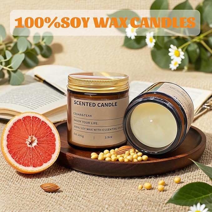 6 Pack Scented Candles Gifts for Women,3.5 Oz Amber Candles Set, 150 Hours Long Burning Soy Wax Candles Jar Aromatherapy Candles for Stress Relief, Birthdays, Weddings, Christmas Gifts, Yoga, Bath