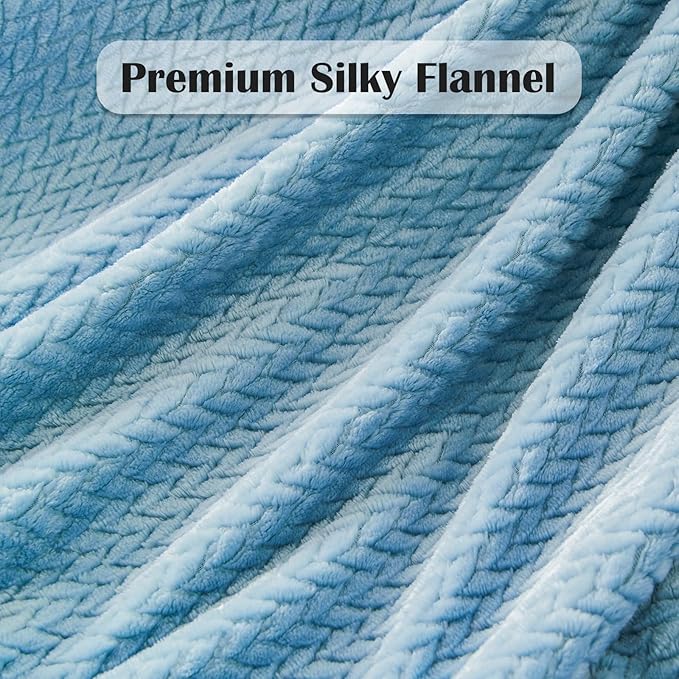NEWCOSPLAY Super Soft King Blanket Light Blue Premium Silky Flannel Fleece Leaves Pattern Lightweight Bed Blanket All Season Use (Light Blue, King(90"x110"))