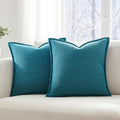 Meekio Set of 2 Teal Pillow Covers 20x20, Linen Look Throw Pillow Covers with Flange Edge for Sofa Couch Living Décor