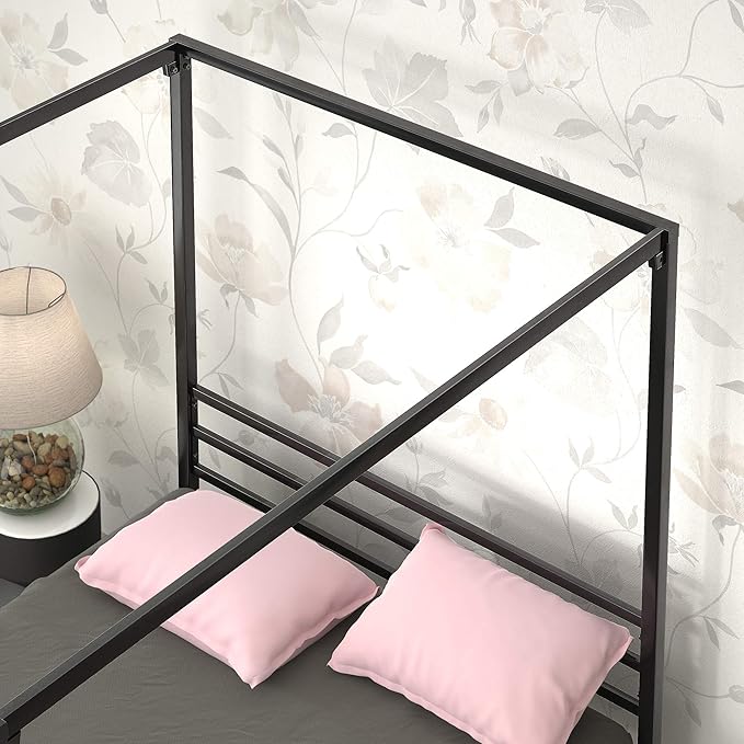 ZINUS Patricia Black Metal Canopy Platform Bed Frame, Mattress Foundation with Steel Slat Support, No Box Spring Needed, Easy Assembly, Queen