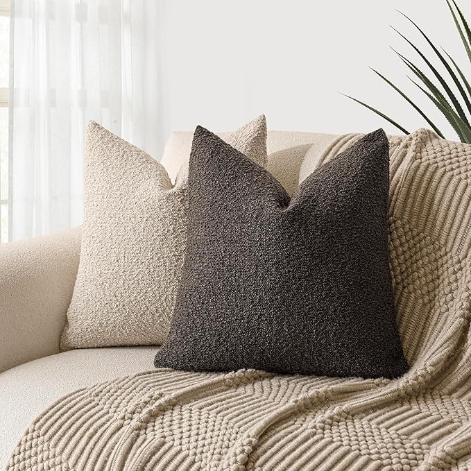 Foindtower Textured Boucle Throw Pillow Covers Accent Solid Pillow Cases Cozy Soft Decorative Couch Cushion Case for Chair Sofa Bedroom Living Room Home Decor, 18 x 18 Inch,Dark Brown