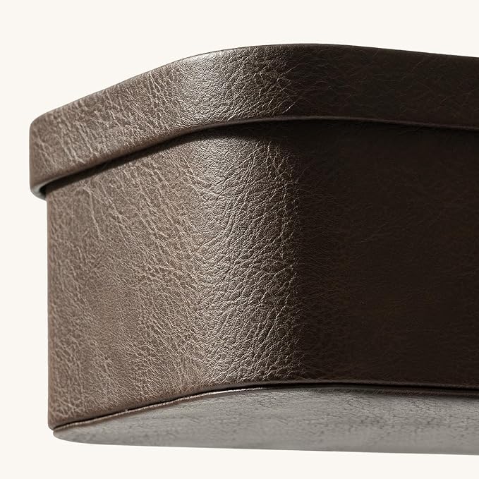 La Jolie Maison Vegan Leather Storage Boxes with Lids, Set of 3 Decorative Storage Containers Organize Stackable Storage Box, Mocha