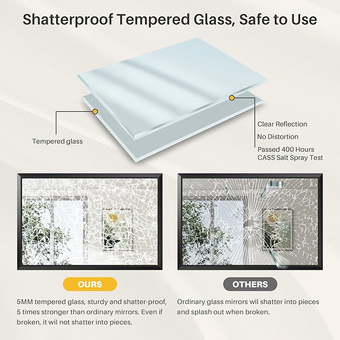 48x30 Inch Black Bathroom Mirror for Wall, Thick Metal Framed Rectangle Mirrors for Over Sink, Bedroom, Living Room, Entryway, Anti-Rust, HD Tempered Glass