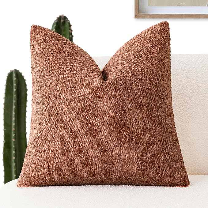 Foindtower Decorative Textured Boucle Throw Pillow Covers Accent Solid Pillow Cases Neutral Soft Cozy Couch Cushion Case for Chair Sofa Bedroom Living Room Home Decor 20x20 Inch,1PC,Burnt Orange Hazel
