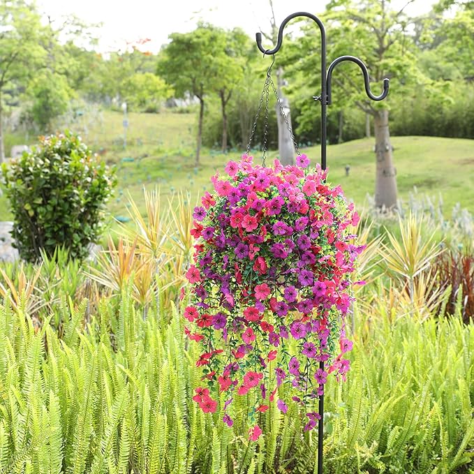 Artificial Hanging Flowers for Outdoors Faux Plants for Spring Summer Decoration,6 Bundles UV Resistant Realistic Silk Flowers Indoor Outside Garden Porch Patio Balcony Yard Farmhouse