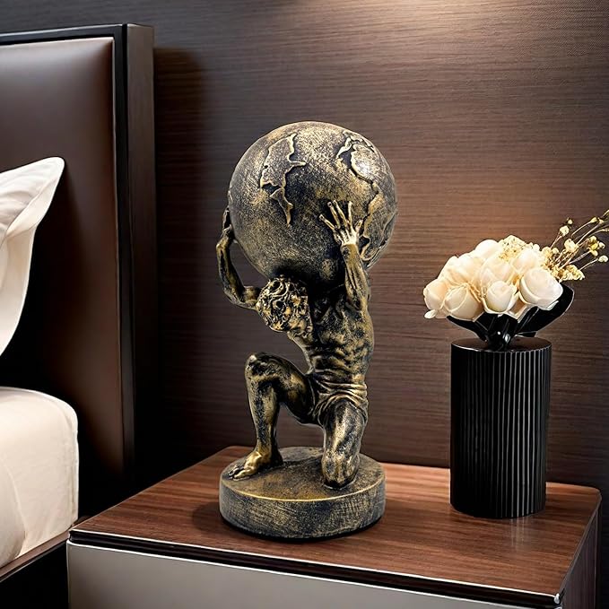 FUNSXBUG 11 Inch Large Atlas Holding World Greek God Statue Sculpture Collectible Figurine Home Decor Living Room Desktop Decoration Bronze