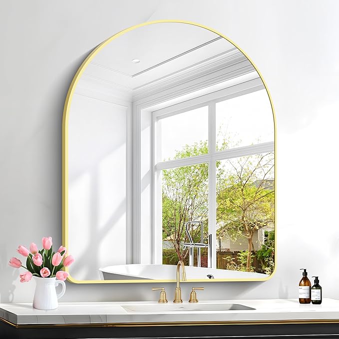 FORBATH Arched Bathroom Mirror 30x36 Inch, Arch Wall Mirror with Gold Aluminum Frame, Arched Mirror for Dresser, Fireplace,Entryway,Home Decor,Hanging or Leaning Against Wall