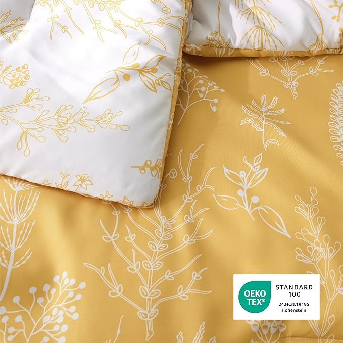 Bedsure Full Comforter Set - Yellow Bed Set, 3 Pieces Cute Floral Bedding, 1 Soft Reversible Botanical Flowers Comforter and 2 Pillow Shams
