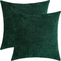 Hunter Green Chenille Decorative Couch Throw Pillow Covers, Soft Cushion Cases for Home Livingroom Sofa Décor, Pack of 2, 18 x 18 Inches