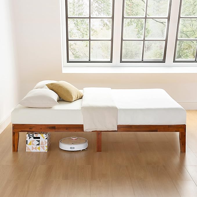 Mellow Naturalista Classic - 79.5"L x 59.5"W x 12"H Inch Solid Wood Platform Bed with Wooden Slats, No Box Spring Needed, Easy Assembly, Queen, Cherry