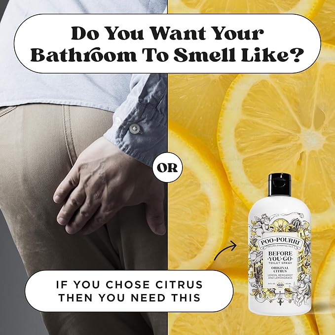 Poo-Pourri Before-You-Go Toilet Spray Refill, Original Citrus, 16 Fl Oz, Up to 800 Uses, Bathroom Odor Deodorizer with Essential Oils for Home or Work, Lemon, Bergamot and Lemongrass Scent