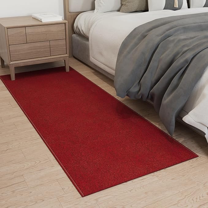 Ottomanson 2'7" x 7' Ultra-Thin Hallway Runner Rug - Durable Non-Slip Carpet for High-Traffic Areas - Fits Under Doors for Seamless Entry - Ideal for Kitchen, Entryway, Bedroom & Living Room, Red