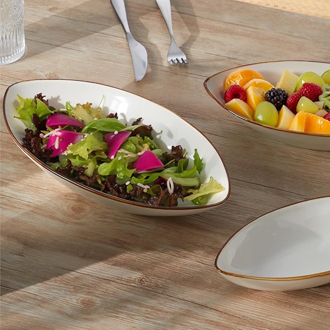 ONEMORE Serving Bowls and Platters Set of 3 - Ceramic Oval Serving Dishes for Pasta, Salad, Soup, Fruit - Perfect for Entertaining, Parties, Housewarming, Wedding, and Gifts - White