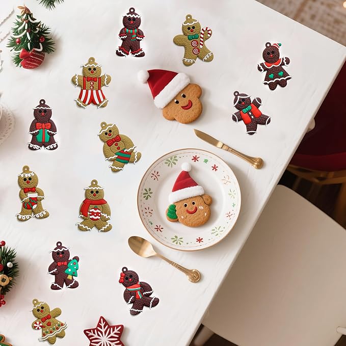 Christmas Decorations - 16-Piece Gingerbread Man Ornaments for Christmas Tree Set with Gift Box, 3 Inch Assorted Hanging Decor for Christmas Tree, Indoor Home, Office & Holiday Party Decoration