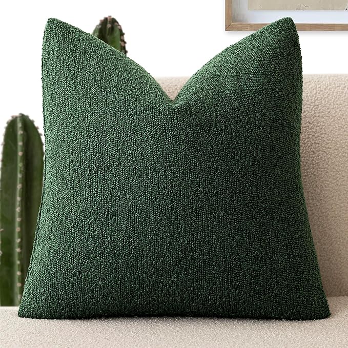 Foindtower Decorative Textured Boucle Throw Pillow Covers Accent Solid Pillow Cases Neutral Soft Cozy Couch Cushion Case for Chair Sofa Bedroom Living Room Home Decor 20x20 Inch,1PC,Pine Green