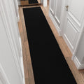 Ottomanson 3x22 Non Slip Extra Long Hallway Runner Rug with Rubber Backing - Solid Modern Kitchen Rug for Bedroom or Living Room, Black, 2'7" x 22'