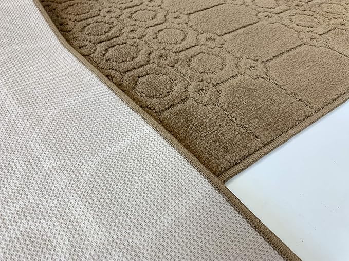 Custom Size Modern Abstract Floor Carpet Runner Rug for Hallways, Slip Resistant Latex Rubber Backed, 31 inch Wide X Customized Length, Art Gold Tan, 31 inch X 20 feet