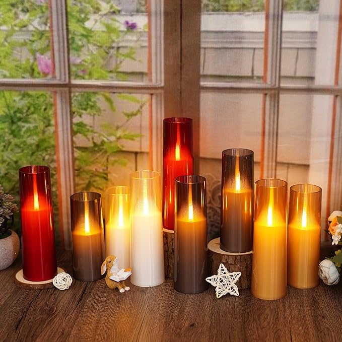 Flameless LED Candles Upgraded Realistic Flickering Flame,7Pcs Battery Operated Candles with Remote Timers,LED Pillar Candles for Home Decor,Christmas,and Parties(Red)