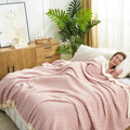 Snuggle Sac Luxury King Size Blanket for Bed, Cozy Soft Fuzzy Microfiber Knit Stripe Bedding Blankets, Pink, 108x90 inches