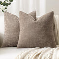 Woaboy Set of 2 Textured Throw Pillow Covers Decorative Soft Accent Square Chenille Pillowcases Neutral Farmhouse Cushions Modern Home Decor for Couch Sofa Bedroom Living Room 20x20 Inch, Taupe Gray