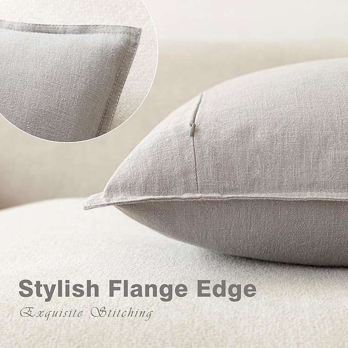 Foindtower Pack of 2, Decorative Linen Soild Throw Pillow Covers Soft Accent Cushion Case Boho Farmhouse Pillowcase for Chair Couch Sofa Bedroom Living Room Home Decor 26 x 26 Inch Light Rustic Gray