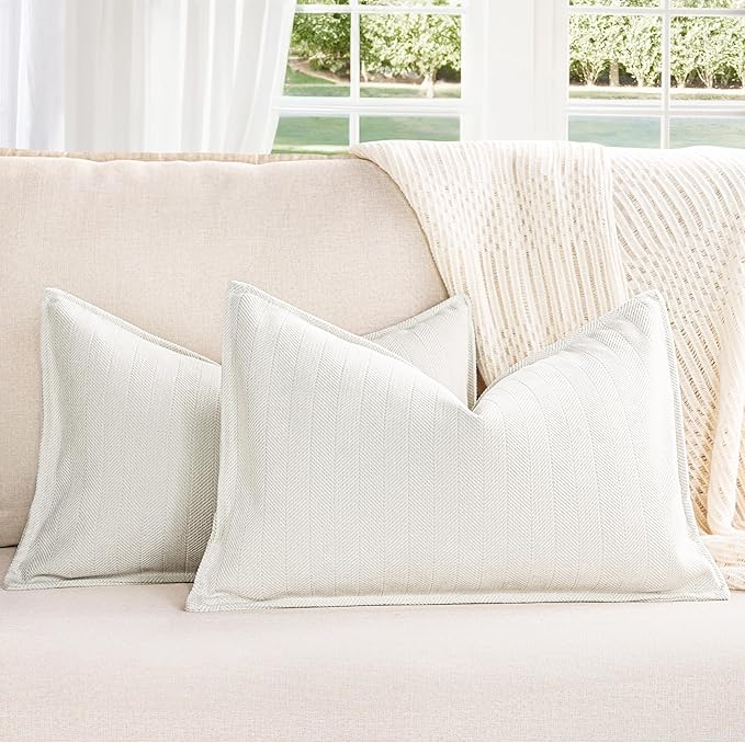 ZWJD Cream Pillow Covers 12x20 Set of 2 Chenille Throw Pillow Covers with Elegant Design Soft and Luxurious Decorative Throw Pillows for Couch, Bed, and Home Decor