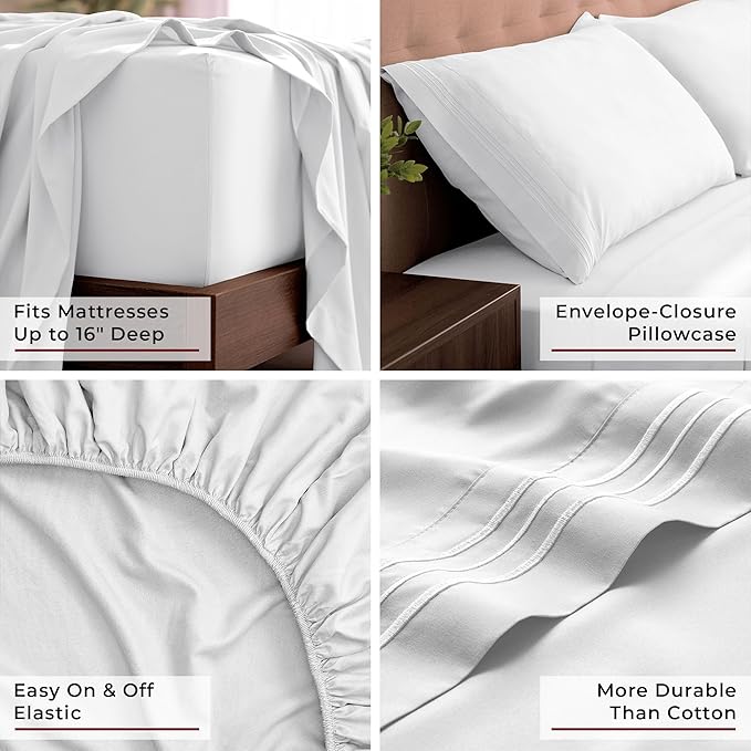 Mellanni King Sheets Set - 4 PC Iconic Collection Bedding - Hotel Luxury, Extra Soft, Cooling Bed Sheets - Wrinkle, Fade, Stain Resistant (King, White)