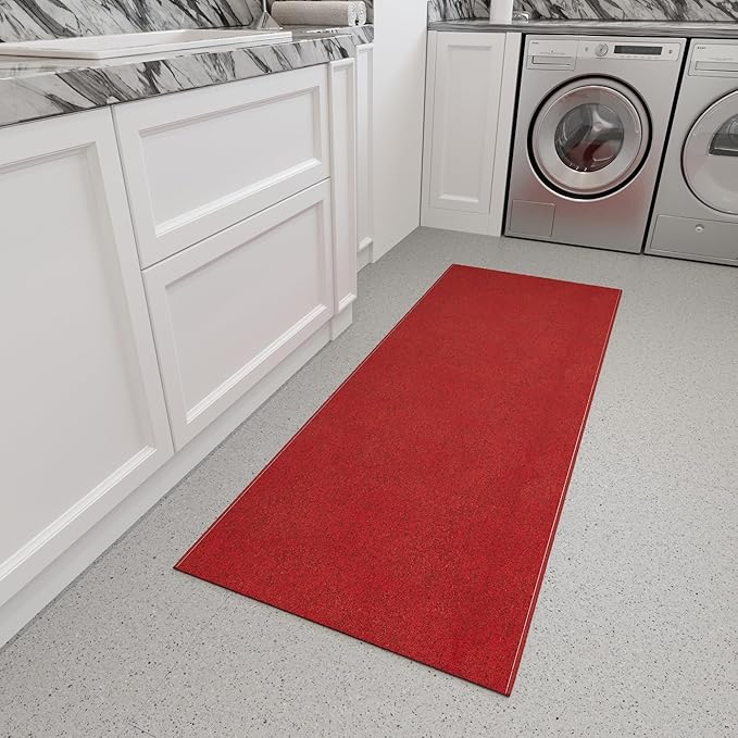 Ottomanson 2' x 8' Ultra-Thin Hallway Runner Rug - Durable Non-Slip Carpet for High-Traffic Areas - Fits Under Doors for Seamless Entry - Ideal for Kitchen, Entryway, Bedroom & Living Room, Red