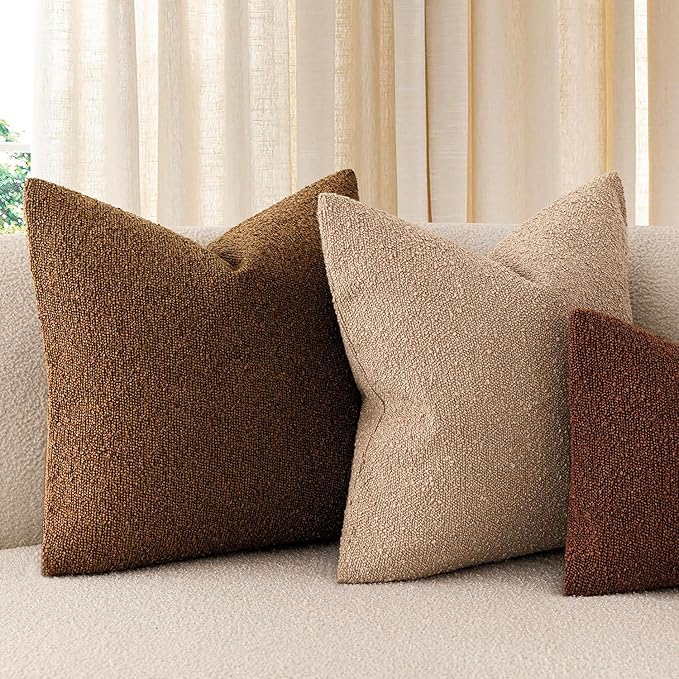 Foindtower Decorative Textured Boucle Throw Pillow Covers Accent Solid Pillow Cases Neutral Soft Cozy Couch Cushion Case for Chair Sofa Bedroom Living Room Home Decor 22x22 Inch,1PC,Hazel Brown