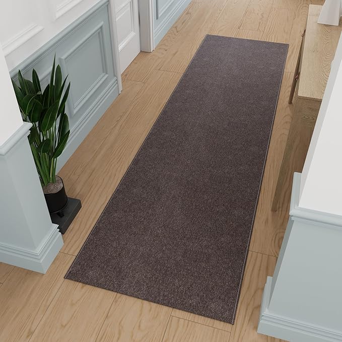Ottomanson 2' x 20' Ultra-Thin Hallway Runner Rug - Durable Non-Slip Carpet for High-Traffic Areas - Fits Under Doors for Seamless Entry - Ideal for Kitchen, Entryway, Bedroom & Living Room, Brown